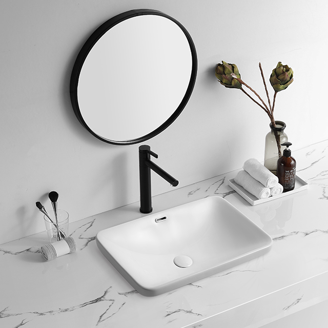 White Rectangular Ceramic Wash Basin Sink Banyo Vanity sa Itaas ng Counter Basin Cabinet