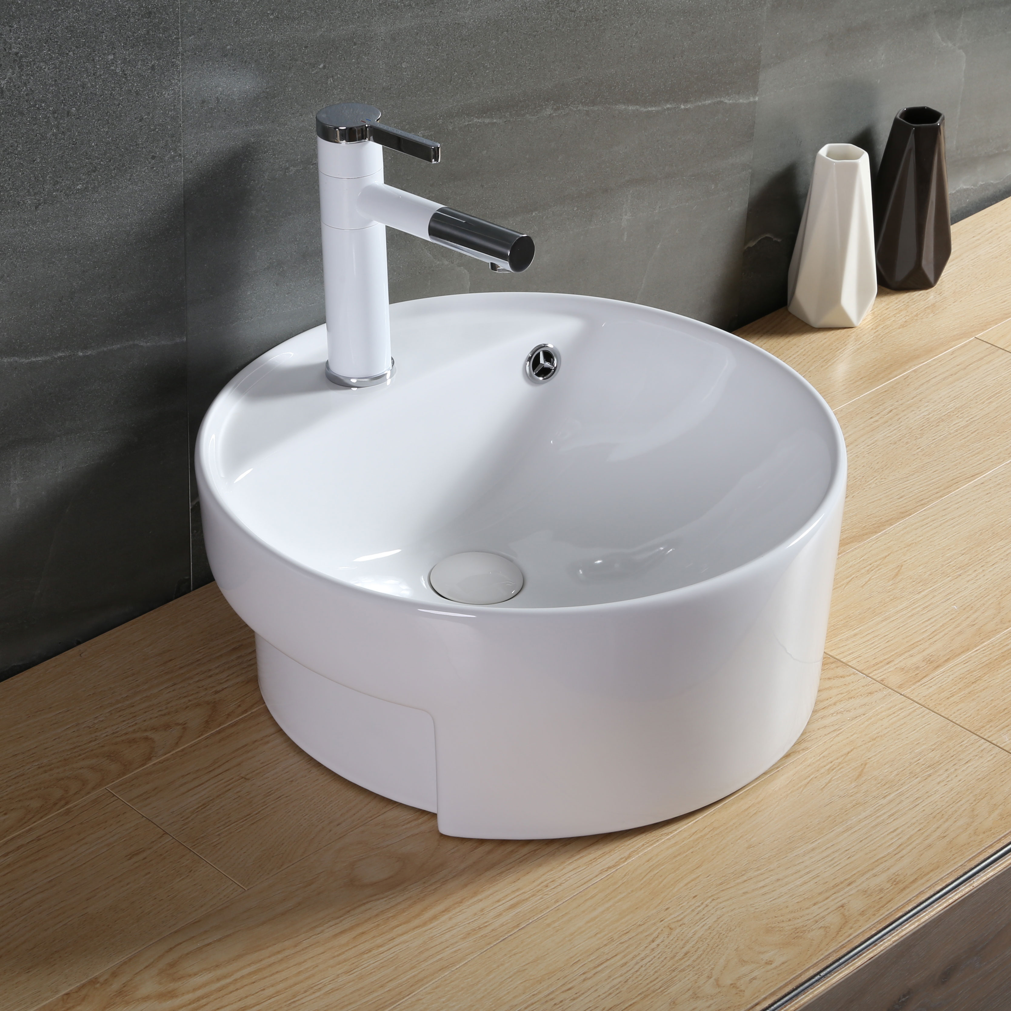 New Design Lavabo Embedded Wash Basin Bathroom White Oval Ceramic Semi Pedistal Basin