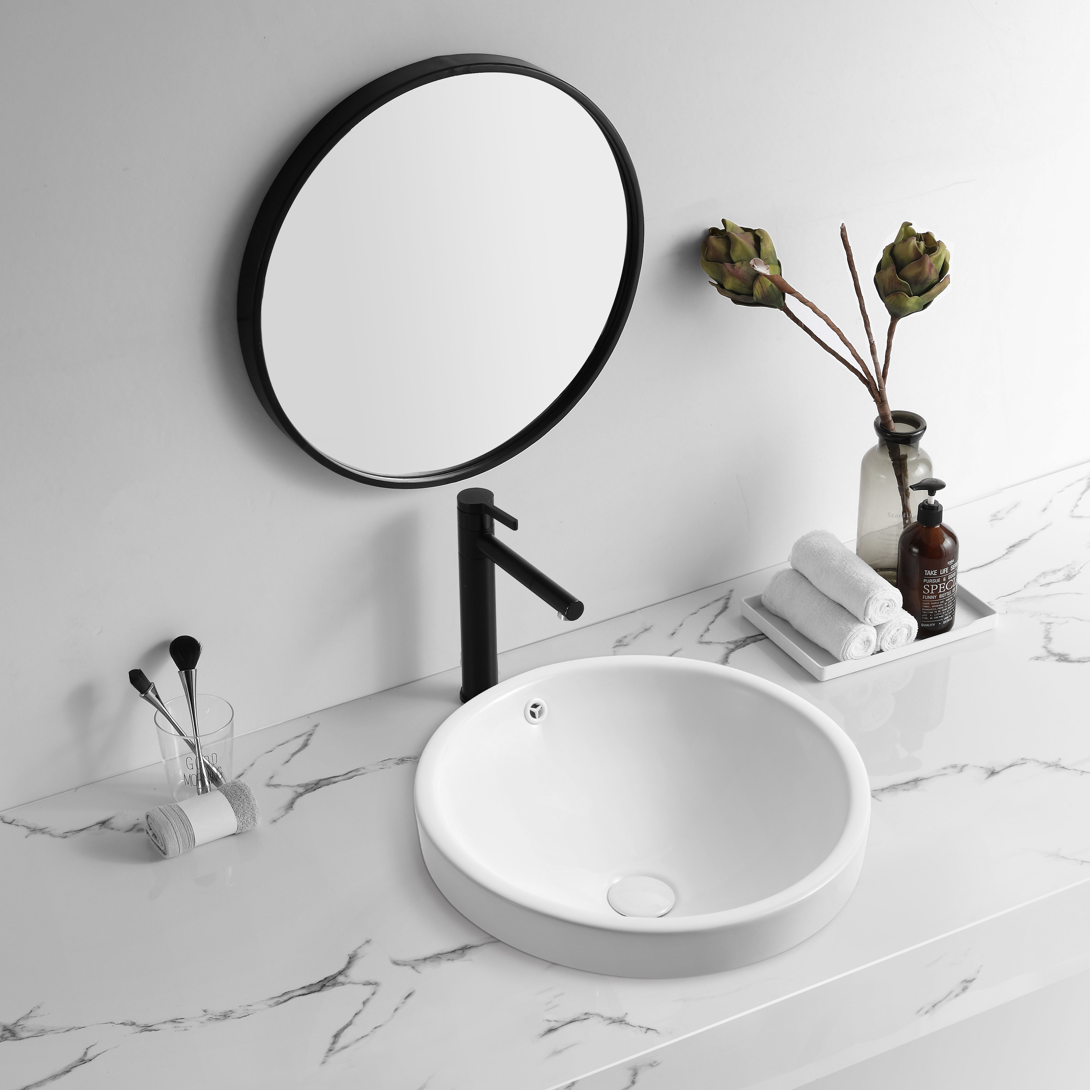 Hot Sales Sink Bathroom Wash Basin Cabinet Ceramic Round Shape Above Counter Basin