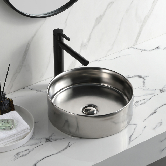 Lavabo Tondo Bagno I Matt Silver Round Basin Bathroom Ceramic Art Countertop Sink