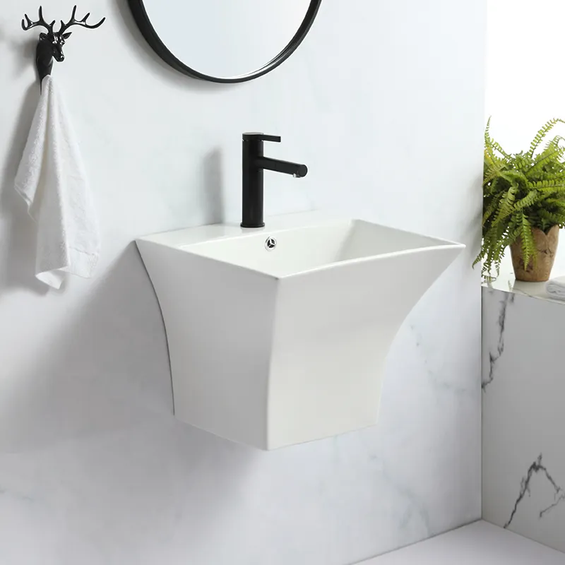 Moderné jednodielne kúpeľňové keramické umývadlo na stenu