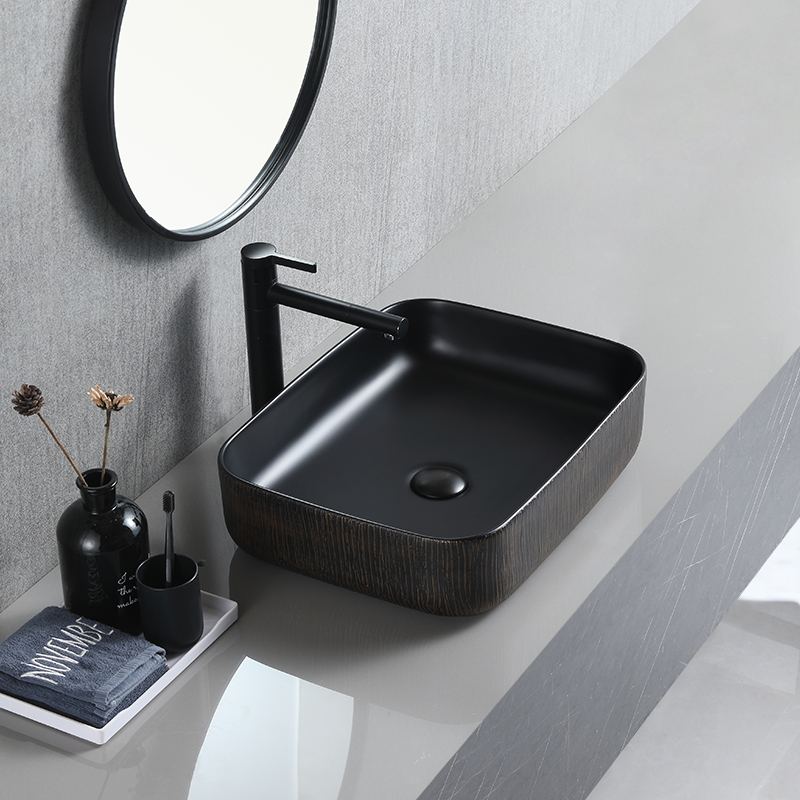 Stylish Lavabo basin bathroom handmade table top porcelain basin matte black fancy washing basin