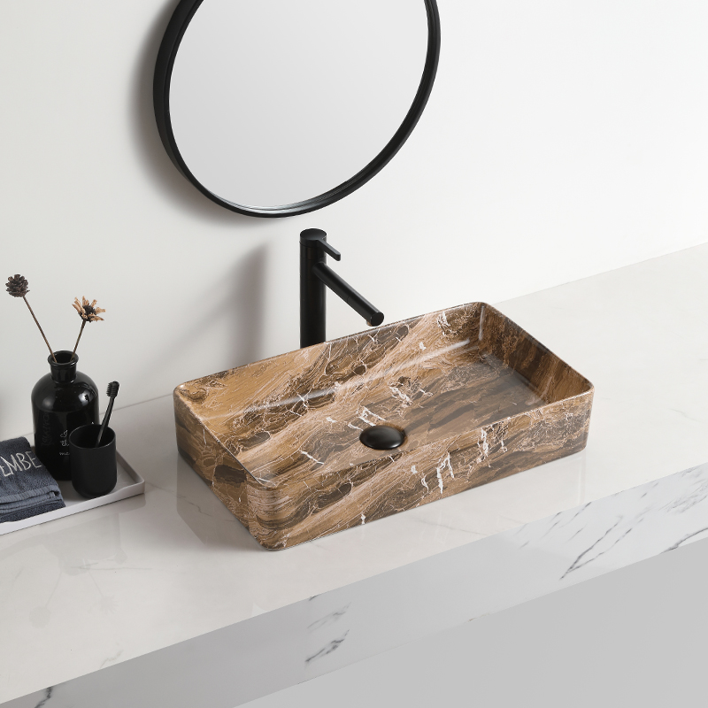 Lavabo sobre encimera irħam art taċ-ċeramika baċin ikkulurit countertop cabinet sink bastiment