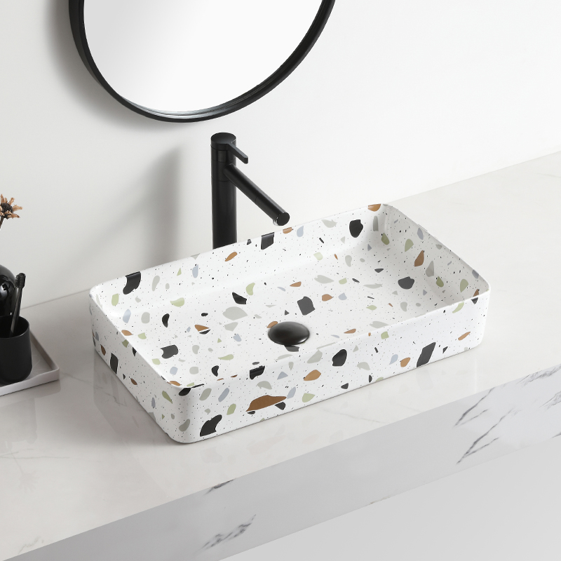 Lavabo en marbre Прямоугольная керамическая раковина для ванной комнаты Искусственная наклейка Краска Мраморная подставка для умывальника