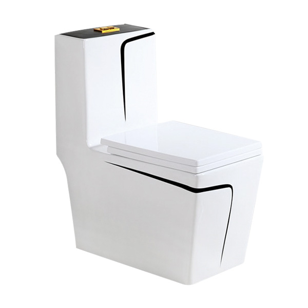 Jednodílné WC vícebarevné keramické sanitární WC čtvercového tvaru zlaté keramické sifonové páskové WC