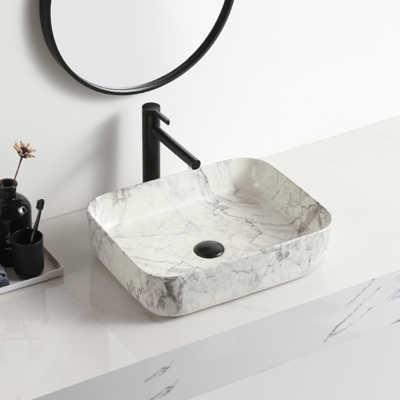 Мрамор за баня Vasque marbre, свободностоящ съд за мивка, умивалник с твърда повърхност