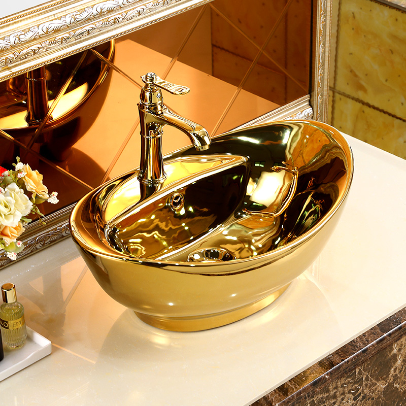 Customizable Lavabo Salle De Bain Ceramic Art Royal Vessel Rose Gold Basin Countertop Golden Bathroom Wash Basin Sink De Bano