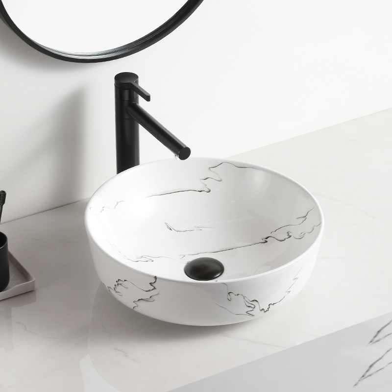 Round bathroom ceramic marble counter top porselana vasque hand wash basin