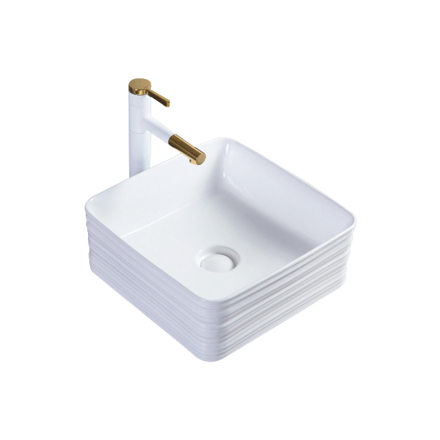 အရည်အသွေးကောင်းမွန်သော စတုဂံကောင်တာထိပ် Basin Ceramic Wash Bathroom Sinks