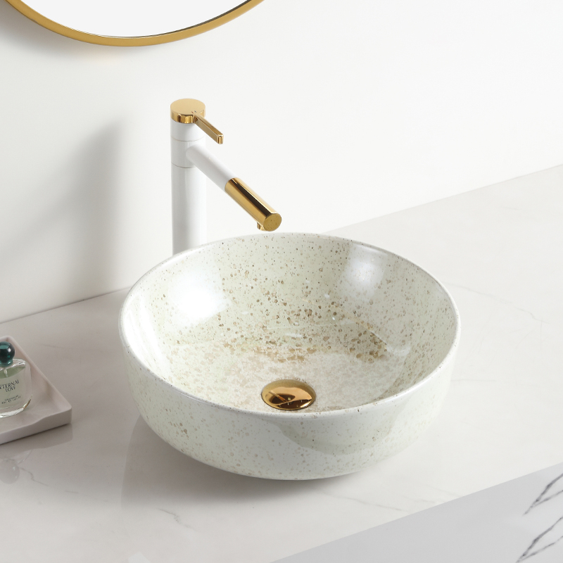 Crystal glaze basin keramische trog wastafel round glossy sink ibabaw sa counter basin