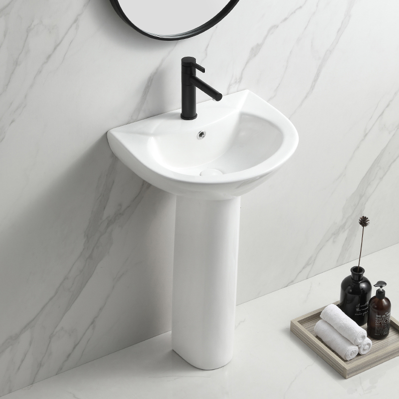 Irħam Disinn Tond Pedestall Sink taċ-ċeramika Moderna Fancy Wash Sink Vasque Hotel Colonne Freestanding Sink