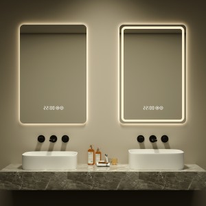 የመታጠቢያ ክፍል ማንጠልጠያ ግድግዳ ብሉቱዝ ስማርት መስታወት ንክኪ ዳሳሽ Defog Led Vanity Mirror