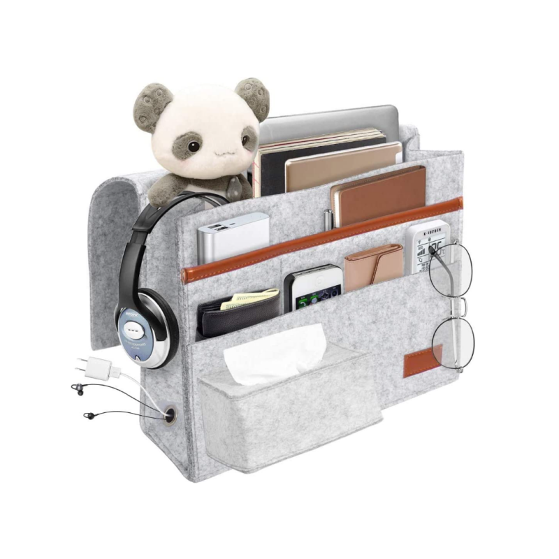 Felt Bedside Hanging caddy storage with Tissue Box for Tablet Pad Phone Remotes