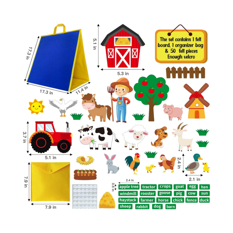 Komplete dhe copa për të vegjlit me dërrasa të palosshme të dyanshme dhe tregime për të vegjlit, tabelë mësimi me ndjesi për fëmijë (kafshë ferme)