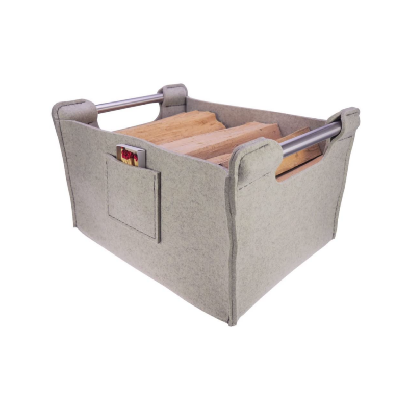 Felt Sturdy Wooden Basket 50 x 38 x 33 cm with Stainless Steel Handles