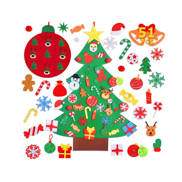 Kids Toddlers Wall Hanging Dekorazzjonijiet Felt Craft Kits għal Xmas DIY Felt Christmas Tree Set