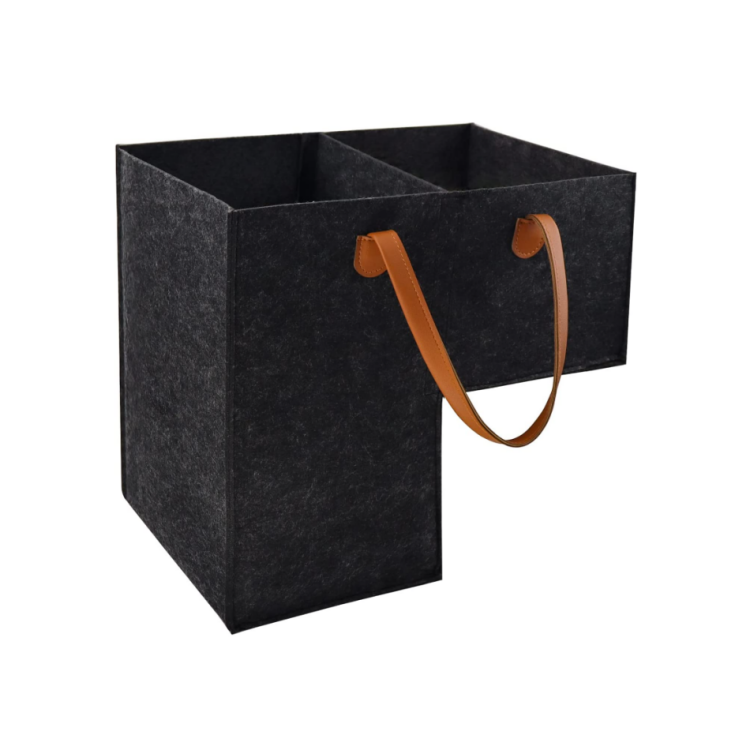Collapsible Stair Basket with Leather Handle for Carpeted Stairs