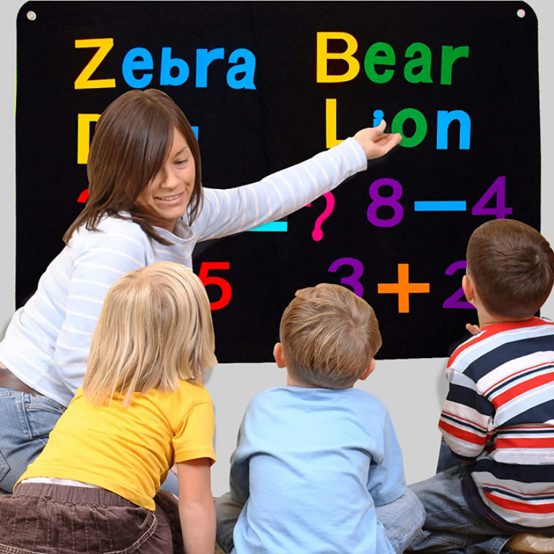 Alfabeter ABC Læring pedagogiske leker Filt – brett for småbarn 107 stykker filt-bokstaver-tall