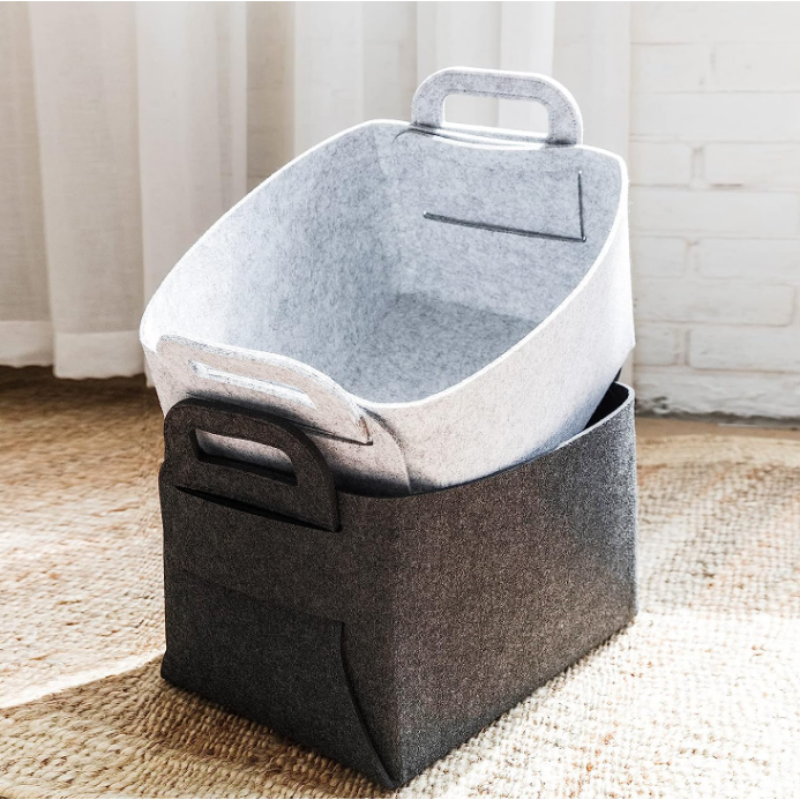 Collapsible Felt Fabric Foldable Storage Basket Rectangle Organizer With Handles