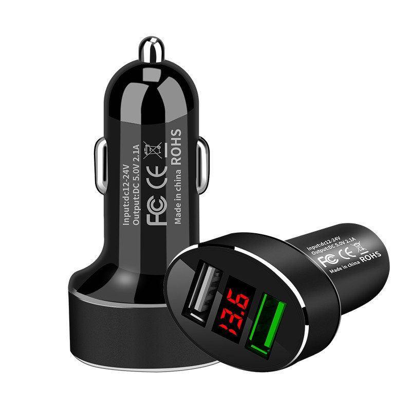 Швидкісний автомобільний зарядний пристрій ODM із двома USB-пристроями, 30 Вт, високошвидкісний автомобільний зарядний пристрій від постійного струму до постійного струму зі світлодіодним дисплеєм