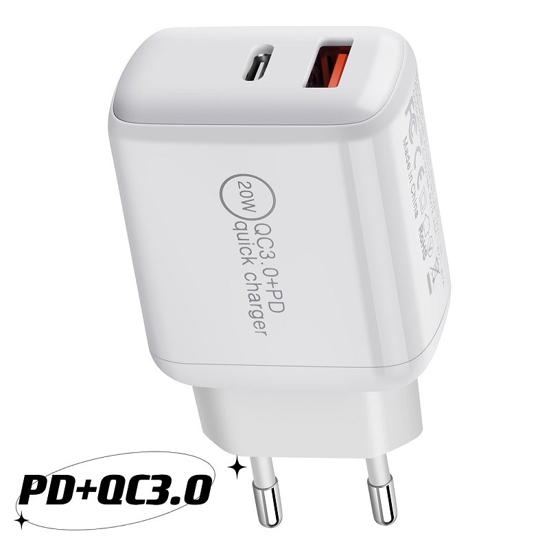 Dual Port USB Charger Cepat Pengisian Kompak PD USB C 20W Charger untuk iPhone 12 Apple Dinding Adaptor