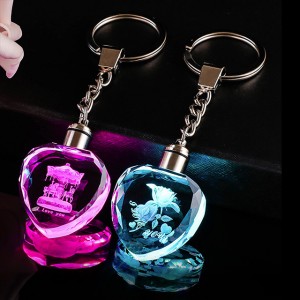 China Artigifts Factory Custom Glass Key Ring 3D Crystal Keyring Laser Logo Keychain Photo Sublimation Blank Crystal Key Chain Led