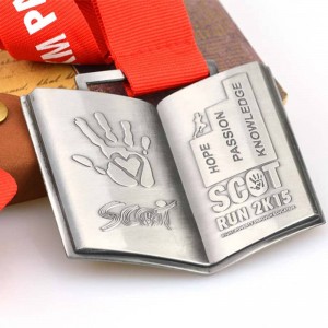 Rolamento Esperança Paixão Conhecimento Medalha Comemorativa Luta Contra a Pobreza Livro Forma 3D Medalha Medalha Medalha de Metal Personalizado Barato 5K Run Medalhas E Fita