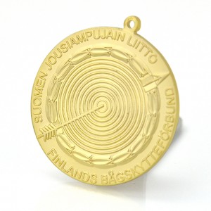 ຂາຍສົ່ງລາຄາຖືກ Sublimation Custom Blank Gold Plated Souvenir Metal Sports Award Medal and Trophy With Ribbon