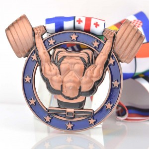 Grousshandel Powerlifting Weightlifting Medaille Gravéiert Sublimatioun Benotzerdefinéiert Medaille Ribbons