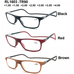 RL1603 Πτυσσόμενα γυαλιά ανάγνωσης, Nice γυαλιά ανάγνωσης Γυαλιά ανάγνωσης με κορδόνι σιλικόνης Γυαλιά ανάγνωσης με κρεμαστό λαιμό Γυαλιά ανάγνωσης με μαγνήτη