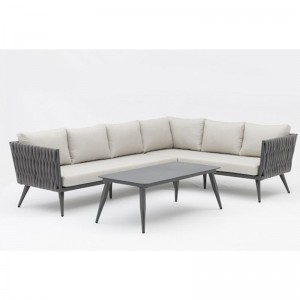 Conxunto de sofá de patas KD AS-100 CORNER de corda de algodón olefina tecido con marco de aluminio, incluído coxín
