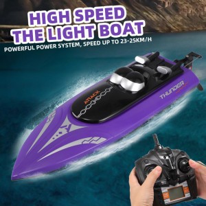 RC Boat 25 مایل در ساعت اسباب بازی های قایق مسابقه ای با سرعت بالا برای استخر و دریاچه های فضای باز، قایق موتوری مدل قایق پارویی با استقامت طولانی (بنفش) قایق کنترل از راه دور اسباب بازی های قایق هدیه عالی برای کودکان هدیه عالی