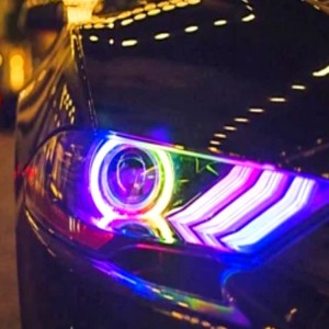 LED повеќебојни DRL табли Halo Rings Demon Eyes за 2018-2022 Ford Mustang
