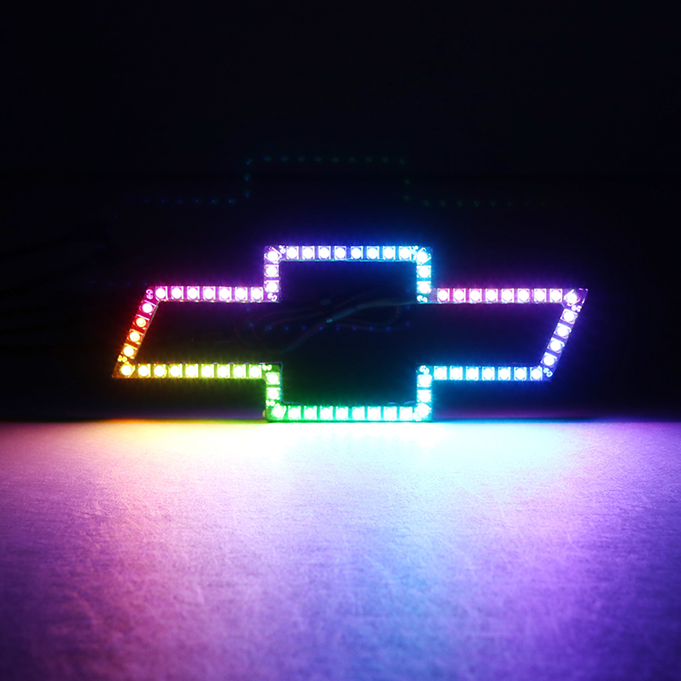 Akvorezista 3D RGB RGBW Bunta Lumigita Chevy-Emblemo por Chevy Silverado Kradaj Lumoj Elstara Bildo
