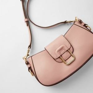Custom Smooth Leather Women Shoulder Baguette Bag Pink Handbag Purse