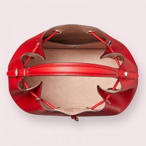 Custom Women PU Leather Red Handbag Fashion Medium Bucket Bag