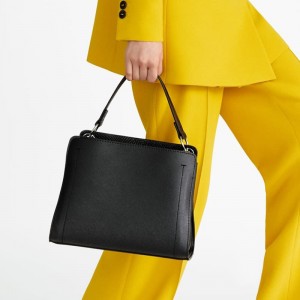 Custom Women Black Saffinao Leather Satchel City Bag