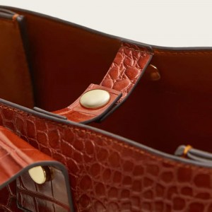 Custom Mixed Croc Leather Women Bucket Shopper Handbag Purse