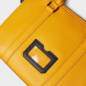 Custom Yellow Saffinao Leather Fashion Laptop Bag Business Briefcase For Men