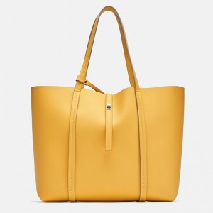 Custom Yellow PU Leather Women Large Shopper Tote Bag Supplier