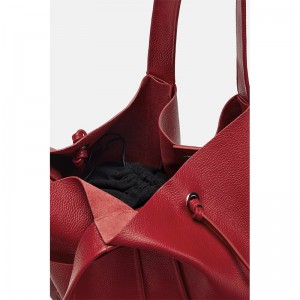 Customized Red Real Full Grain Pebble Leather Women Tote Shoulder Bag Supplier