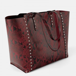 Customized Snake Printed Leather Women Studded Tote Shopper Bag Factory