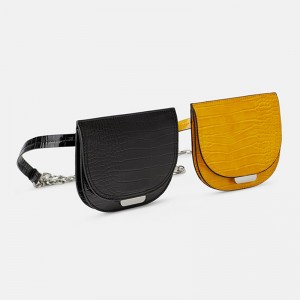 Custom Yellow Leather Fanny Pack Women Belt Bag With Chain