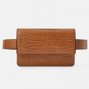 Custom Animal Embossed Brown Leather Fanny Pack Crossbody Belt Bag For Women