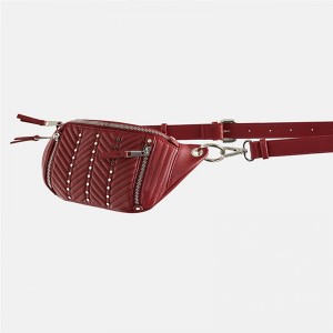 Custom Red Quilted Leather Fanny Pack Women Studded Belt Bag