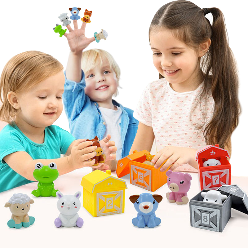 Çocuklar noel doğum günü paskalya hediyesi hayvan parmak kuklası renk eşleştirme oyuncak sayma sıralama ince motor oyunu bebek Montessori oyuncak