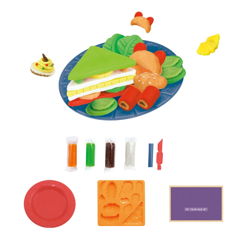 DIY Clay Sandwich Making Mold Play Kit የፈጠራ መቁረጫ ሮለር ልጆች በእጅ ላይ የችሎታ ስልጠና ለልጆች በእጅ የተሰራ የዶው አሻንጉሊቶች