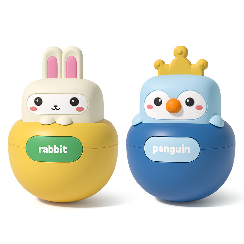 Montessori Bebek Diş Kaşıyıcınız Karın Zaman Wobbler Oyuncaklar Hayvan Roly-Poly Oyuncak Bebek Sevimli Karikatür Silikon Tavşan/Penguen Tumbler Oyuncak
