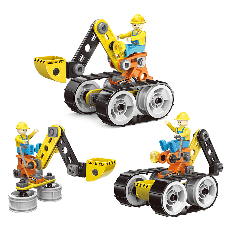 3 az 1-ben műanyag barkácscsavarok és anyák Építőipari Kotró Modell Gyerekek Finommotoros készségek képzés Összeszerelés Mérnöki teherautó játékok