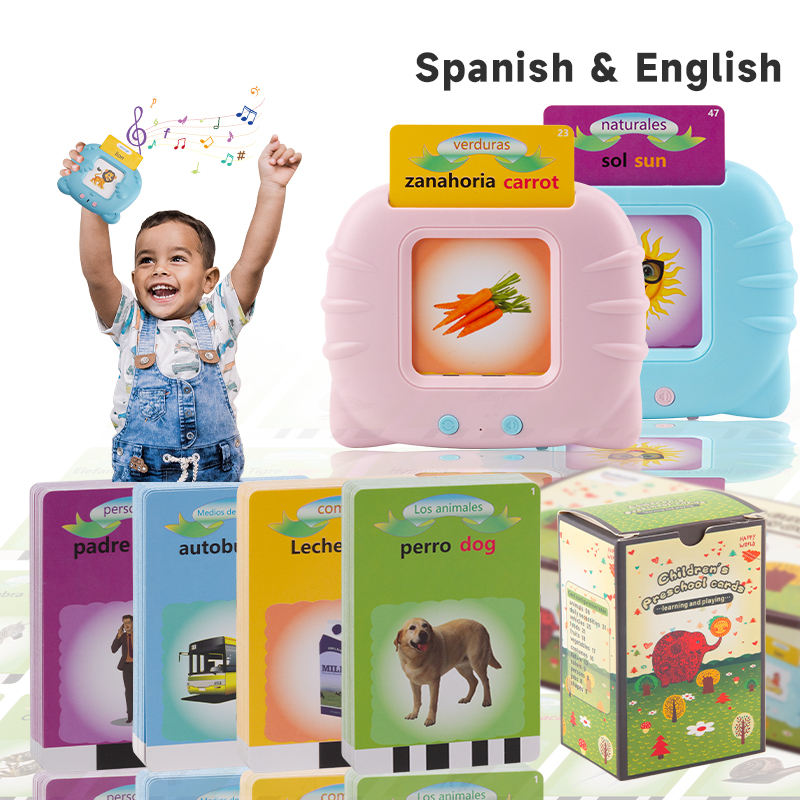 Özel 112 adet konuşan Flash kartlar çocuklar elektrikli İspanyolca-İngilizce görüş kelimeleri öğrenme makinesi otizm çocuk konuşma terapisi oyuncak